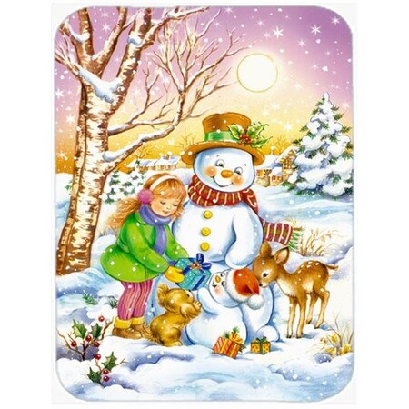 Carolines Treasures APH3544LCB Girl & Animals with Snowman Glass Large Cutting Board APH3544LCB